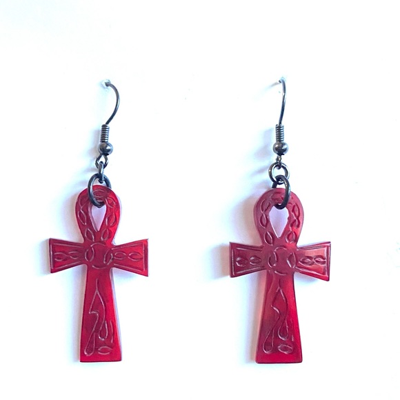 Egyptian Ankh Red Cross Earrings - Picture 5 of 7